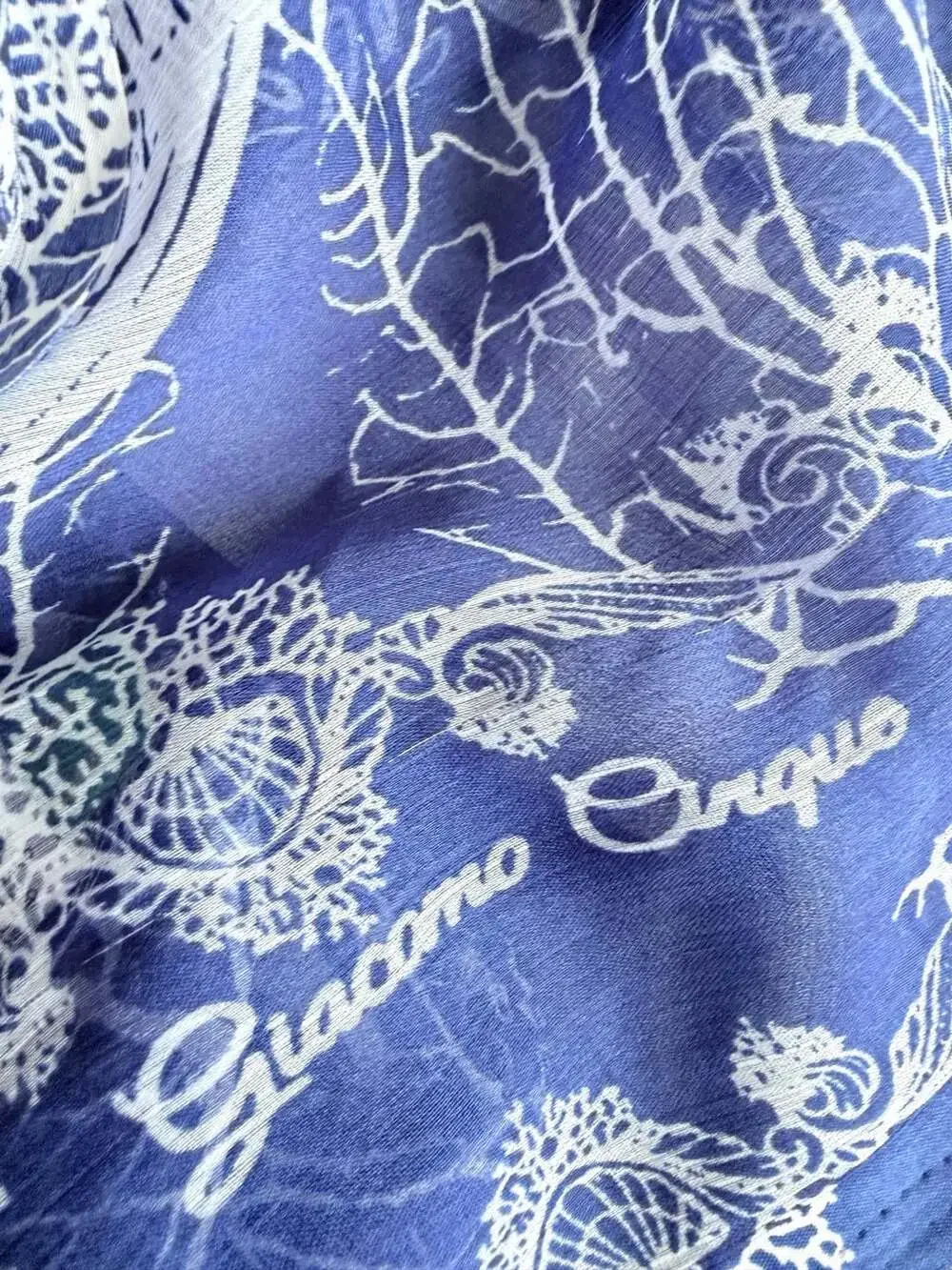 Antica Sartoria by Giacomo Cinque Blue and White Fish Print Polyester Scarf S-70